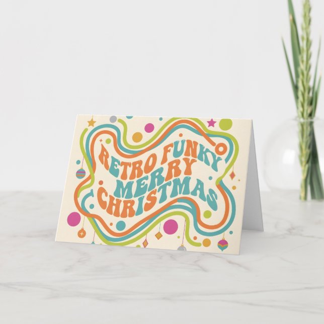Tarjeta Festiva Retro Funky Merry Christmas (Anverso)