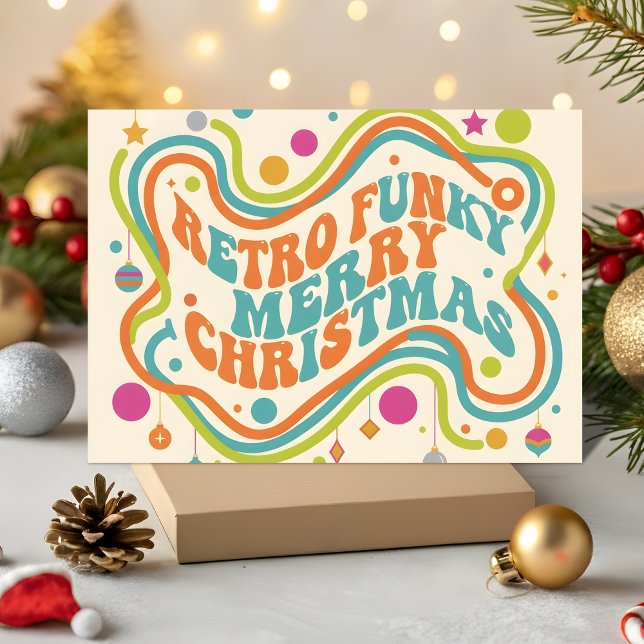 Tarjeta Festiva Retro Funky Merry Christmas (Subido por el creador)