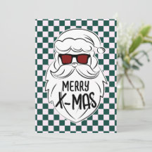 Retro Green Pink Checkered Santa Claus Christmas 