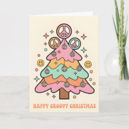 Tarjeta Festiva Retro Groovy Christmas Tree Merry Christmas