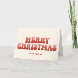 Tarjeta Festiva Retro Groovy Gradient Script Merry Christmas