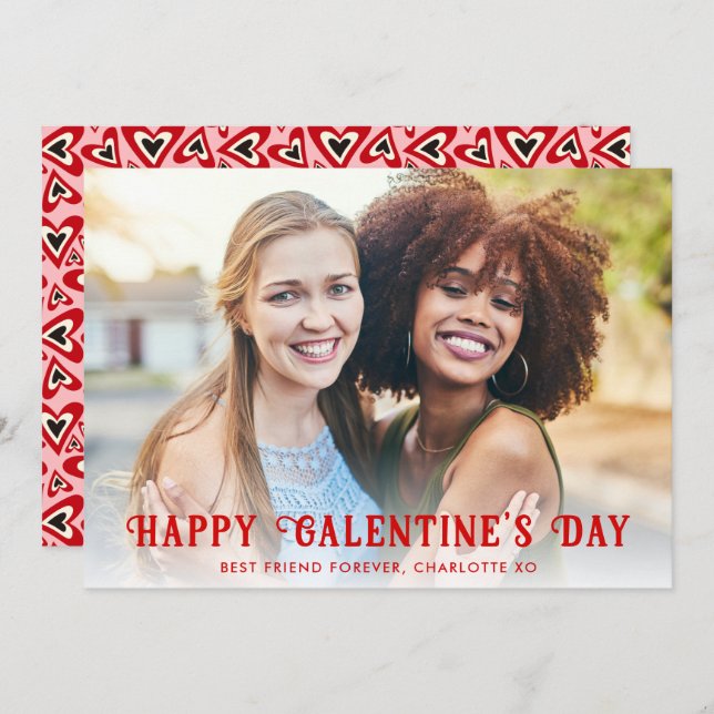 Tarjeta Festiva Retro Groovy Hearts Happy Gelantine's Day Photo (Anverso / Reverso)