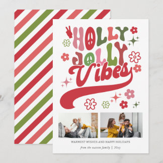 Tarjeta Festiva Retro Groovy Holly Jolly Vibes Typography 2 Photo