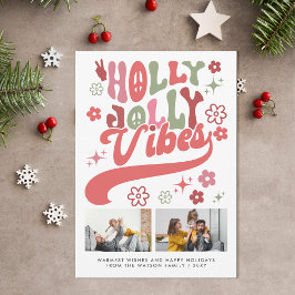 Tarjeta Festiva Retro Groovy Holly Jolly Vibes Typography 2 Photo