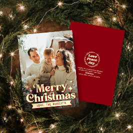 Tarjeta Festiva Retro Groovy Merry Christmas Photo Holiday Card