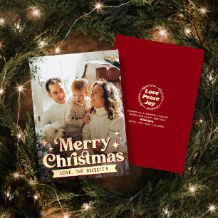 Tarjeta Festiva Retro Groovy Merry Christmas Photo Holiday Card