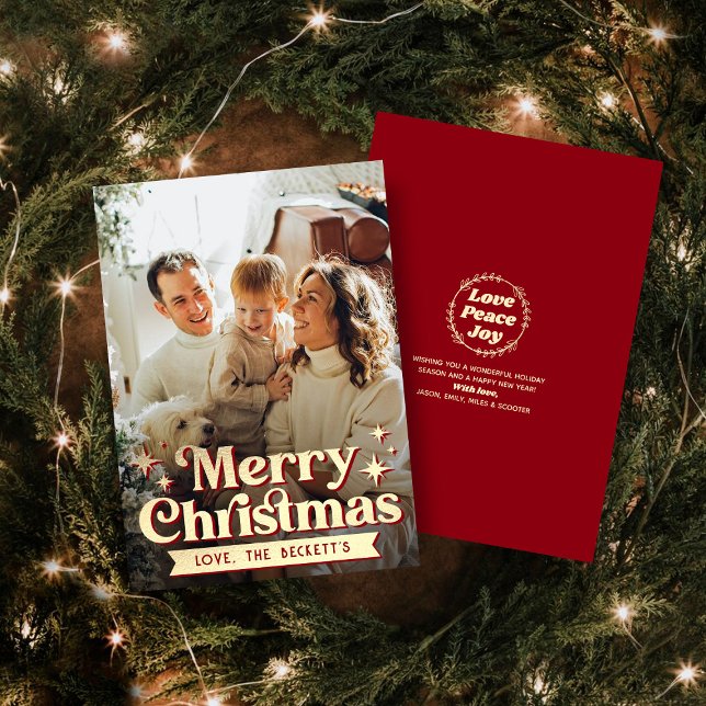 Tarjeta Festiva Retro Groovy Merry Christmas Photo Holiday Card (Subido por el creador)