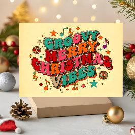 Tarjeta Festiva Retro Groovy Merry Christmas Vibes