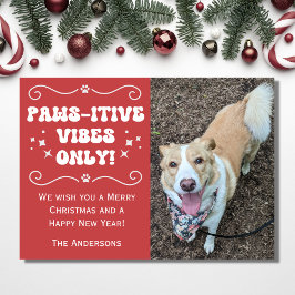 Tarjeta Festiva Retro Groovy Paws-itive Navidades de fotos de perr