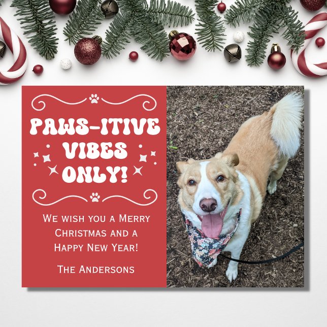 Tarjeta Festiva Retro Groovy Paws-itive Navidades de fotos de perr (Subido por el creador)