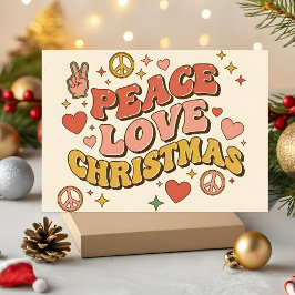 Tarjeta Festiva Retro Groovy Peace Love Christmas
