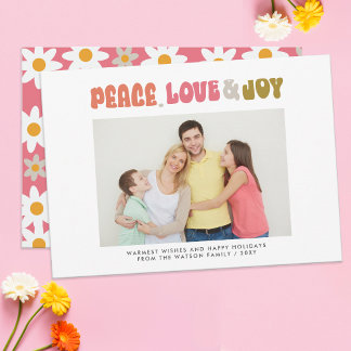Tarjeta Festiva Retro Groovy Peace Love Joy Typography