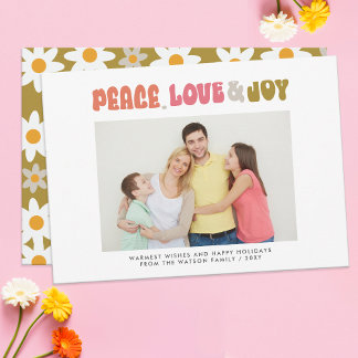 Tarjeta Festiva Retro Groovy Peace Love Joy Typography