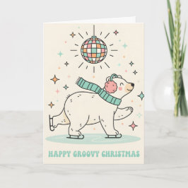 Tarjeta Festiva Retro Groovy Polar Bear Merry Christmas