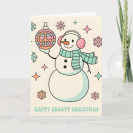 Tarjeta Festiva Retro Groovy Snowman Merry Christmas
