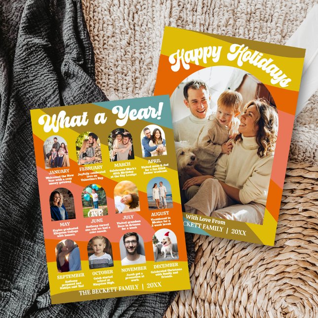 Tarjeta Festiva Retro Groovy What A Year In Review 12 Photo Arch (Subido por el creador)