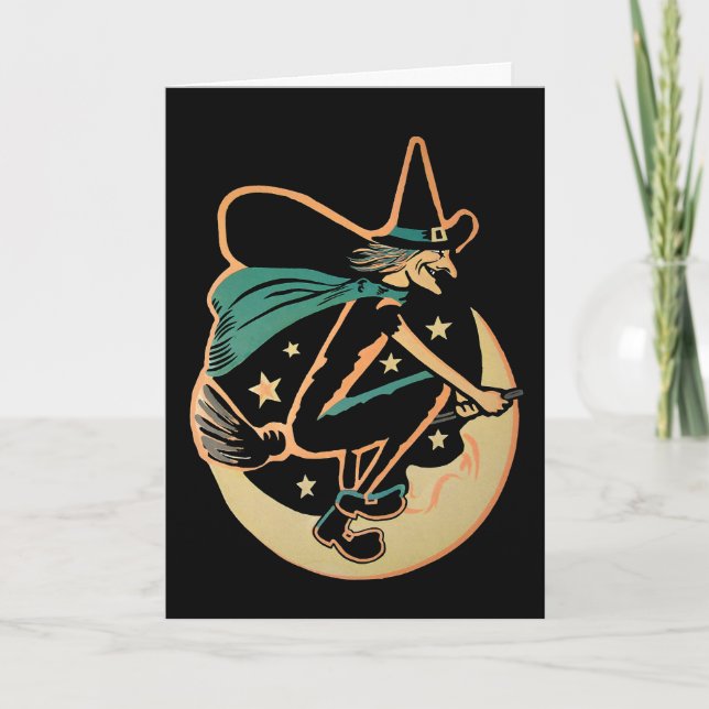 Tarjeta Festiva Retro Halloween Witch Card (Anverso)