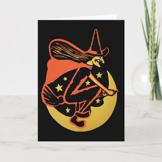 Tarjeta Festiva Retro Halloween Witch Card (Anverso)