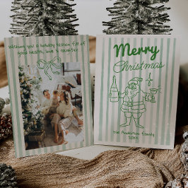 Tarjeta Festiva Retro Hand Drawn Festive Santa Champagne Christmas