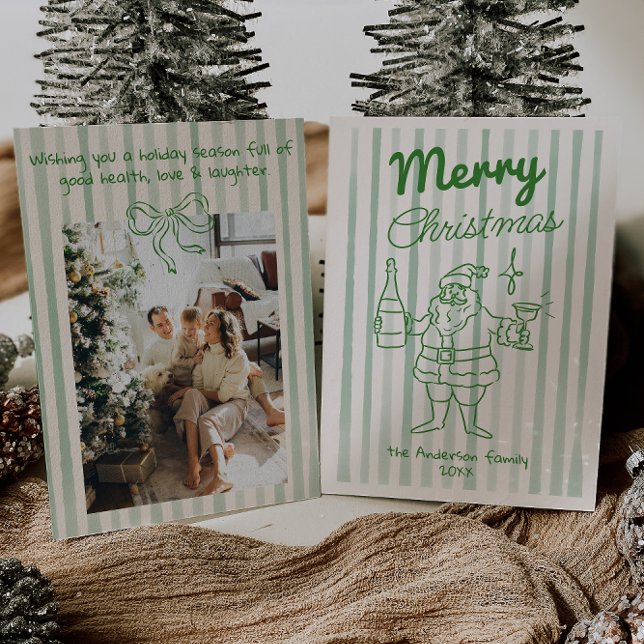Tarjeta Festiva Retro Hand Drawn Festive Santa Champagne Christmas (Subido por el creador)