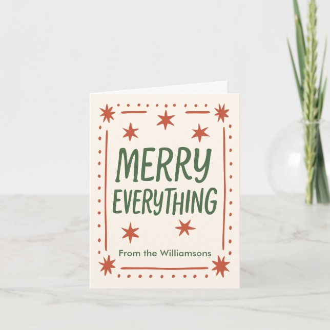 Tarjeta Festiva Retro Handdrawn Merry Everything Christmas Letter (Anverso)