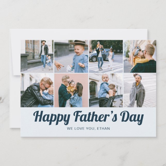 Tarjeta Festiva Retro Happy Father's Day 12 Photo Collage Blue (Anverso)