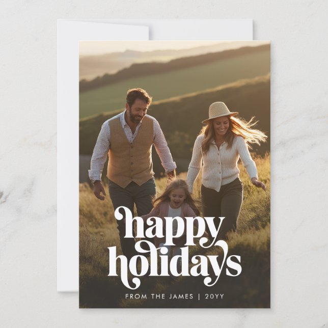 Tarjeta Festiva Retro Happy Holidays Christmas Family Photo (Anverso)