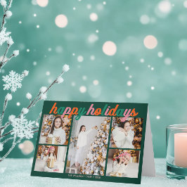 Tarjeta Festiva Retro Happy Holidays Cute Green Photo Folded
