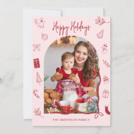 Tarjeta Festiva Retro Happy Holidays Photo Hand Drawn