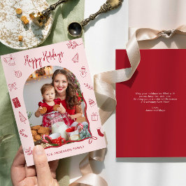 Tarjeta Festiva Retro Happy Holidays Photo Hand Drawn