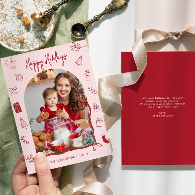 Tarjeta Festiva Retro Happy Holidays Photo Hand Drawn (Subido por el creador)