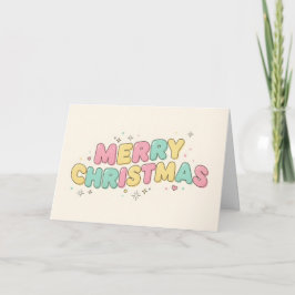 Tarjeta Festiva Retro Kids Bubble Letter Merry Christmas