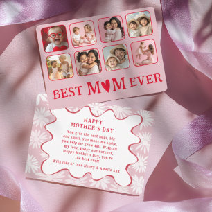 Tarjeta Festiva Retro La Mejor Mamá del Mundo Foto Roja y Rosa