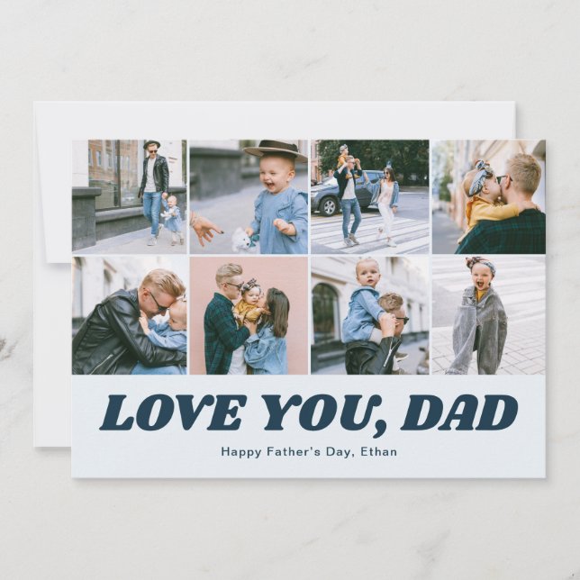 Tarjeta Festiva Retro Love You Dad 12 Photo Collage Blue (Anverso)