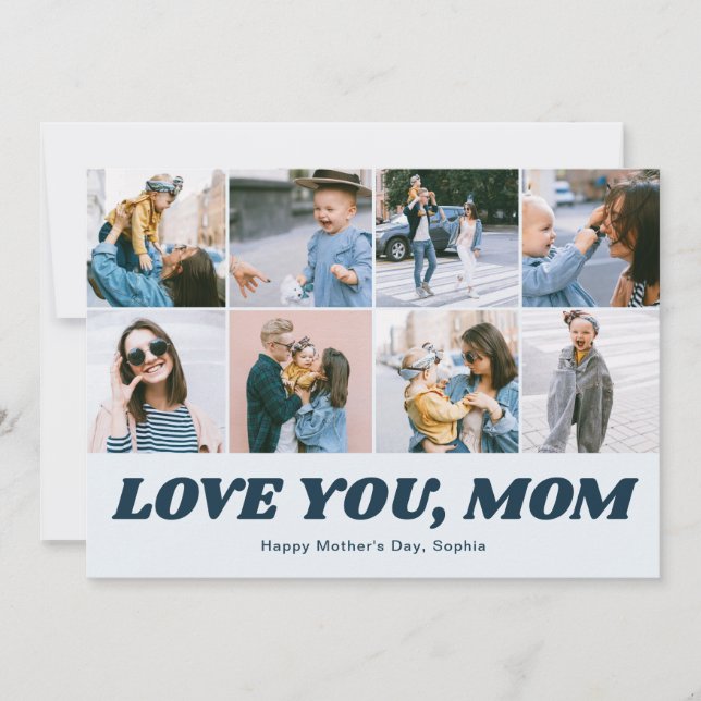 Tarjeta Festiva Retro Love You Mom 12 Photo Collage Blue (Anverso)
