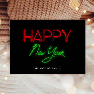 Tarjeta Festiva Retro luces de neón de los 80 Feliz Año Nuevo