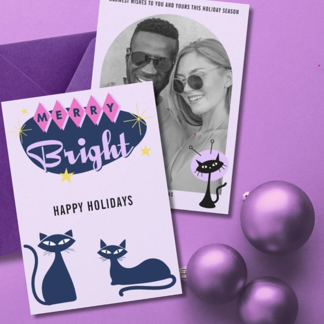 Tarjeta Festiva Retro Merry and Bright Christmas Photo (Subido por el creador)