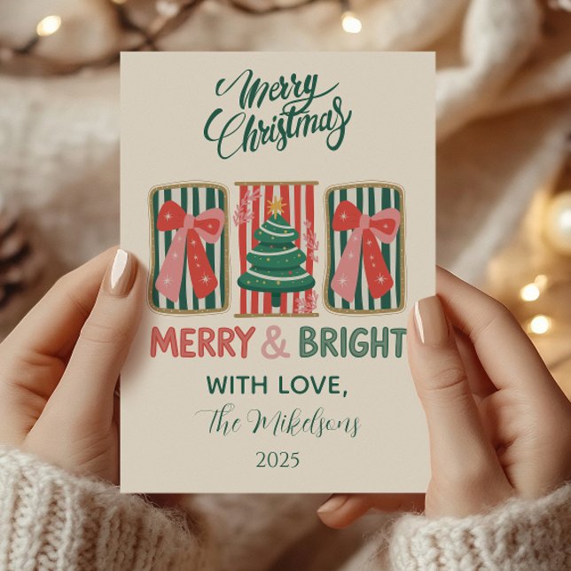 Tarjeta Festiva Retro Merry & Bright Christmas (Subido por el creador)