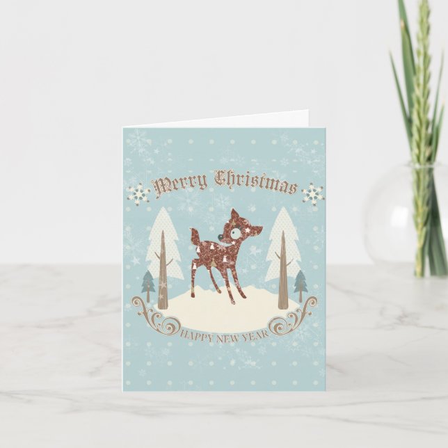 Tarjeta Festiva Retro Merry Christmas Cul Rain-Deer (Anverso)