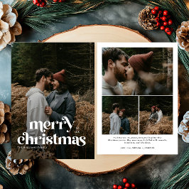 Tarjeta Festiva Retro Merry Christmas Familia de fotos de moda