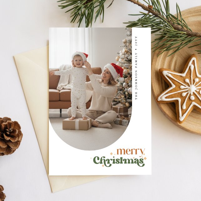 Tarjeta Festiva Retro Merry Christmas Happy Family Photo Greeting (Subido por el creador)
