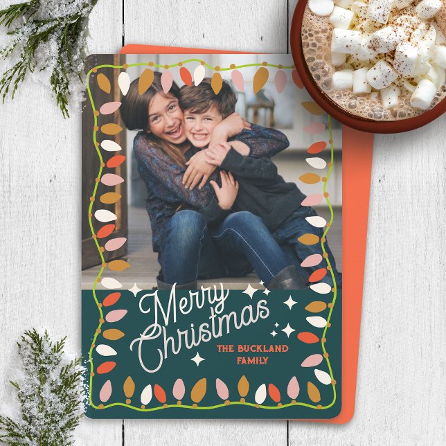 Tarjeta Festiva Retro Merry Christmas One Photo Card (Subido por el creador)