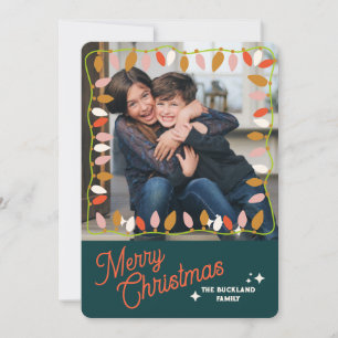 Tarjeta Festiva Retro Merry Christmas Photo Card One Picture