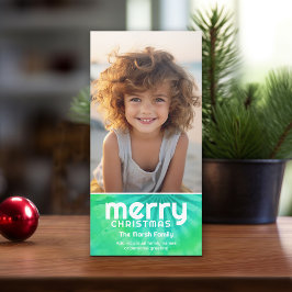 Tarjeta Festiva Retro MERRY - Verde azulado de tinte-empate - 1 fo