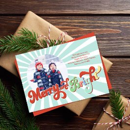 Tarjeta Festiva Retro Merry y Navidades fotográficos brillantes
