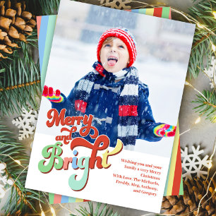 Tarjeta Festiva Retro Merry y Navidades fotográficos brillantes