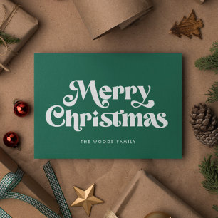 Tarjeta Festiva Retro Mid Century Green Merry Christmas