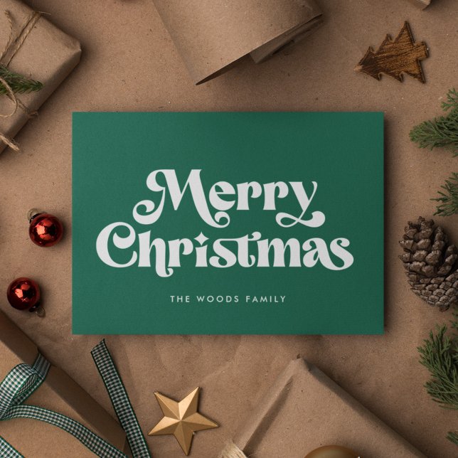 Tarjeta Festiva Retro Mid Century Green Merry Christmas (Subido por el creador)