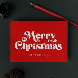 Tarjeta Festiva Retro Mid Century Red Merry Christmas<br><div class="desc">Tarjeta navideña: un diseño retro clásico,  con una tipografía moderna de mediados de siglo y un fondo rojo clásico.</div>
