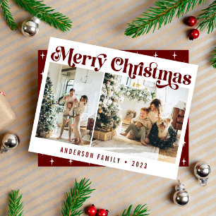 Tarjeta Festiva Retro Minimalista moderno Navidades dos maroon de